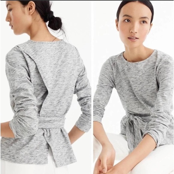 J. Crew Belted Cross Back Long Sleeve Top Gray Size XS - Picture 4 of 8